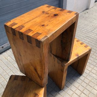 Taburetes pino brutalistas vintage Francia 1960