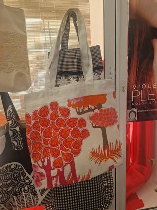 Bolso tela flores rosa-rojo