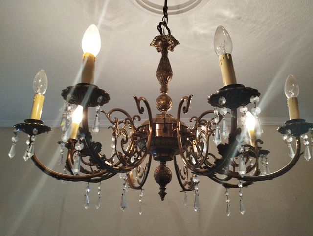 Lampara bronce y cristal