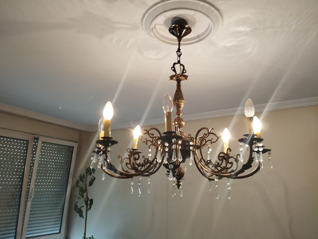 Lampara bronce y cristal