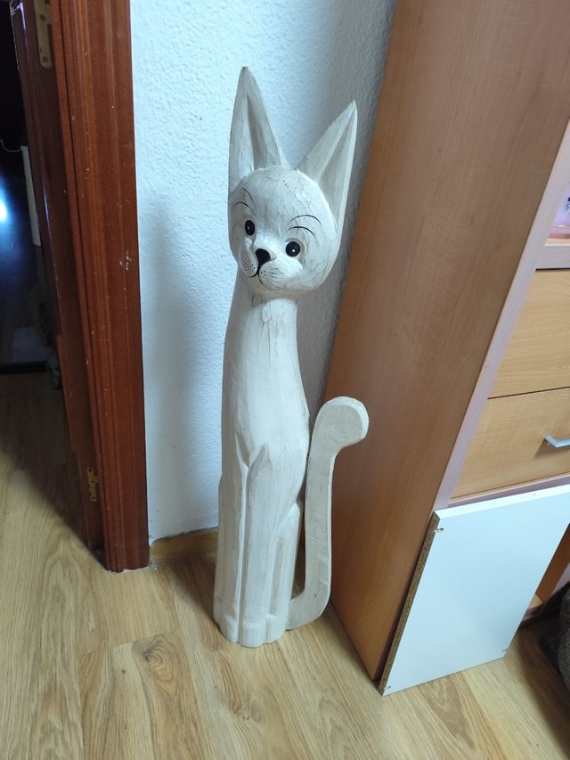 Figura decorativa gato madera