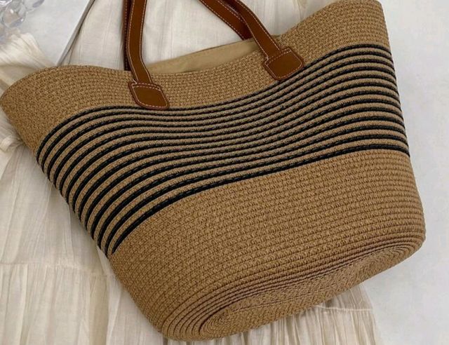 Bolso playa rayas - marrón