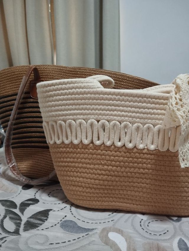 Bolso playa rayas - marrón