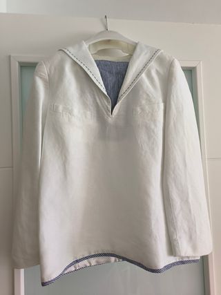 Traje comunión niño lino blanco y azul. Varones.