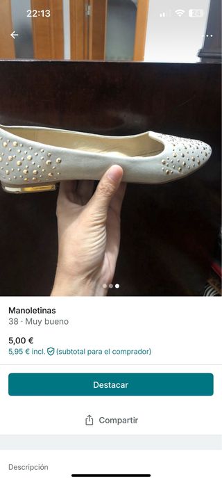 Manoletinas beige doradas talla 38
