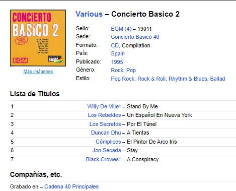 CD de "Concierto Basico 2" de los 40 Principales