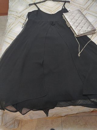 Vestido negro fiesta & bolso plata,,venta en CAM