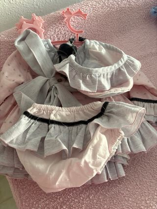 Vestido niña bebé rosa y gris - 6 meses