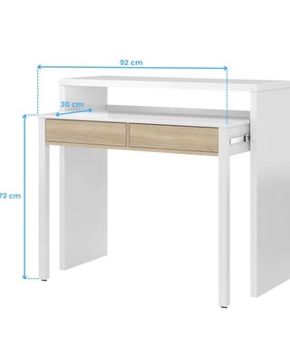 Escritorio blanco y beige con cajones