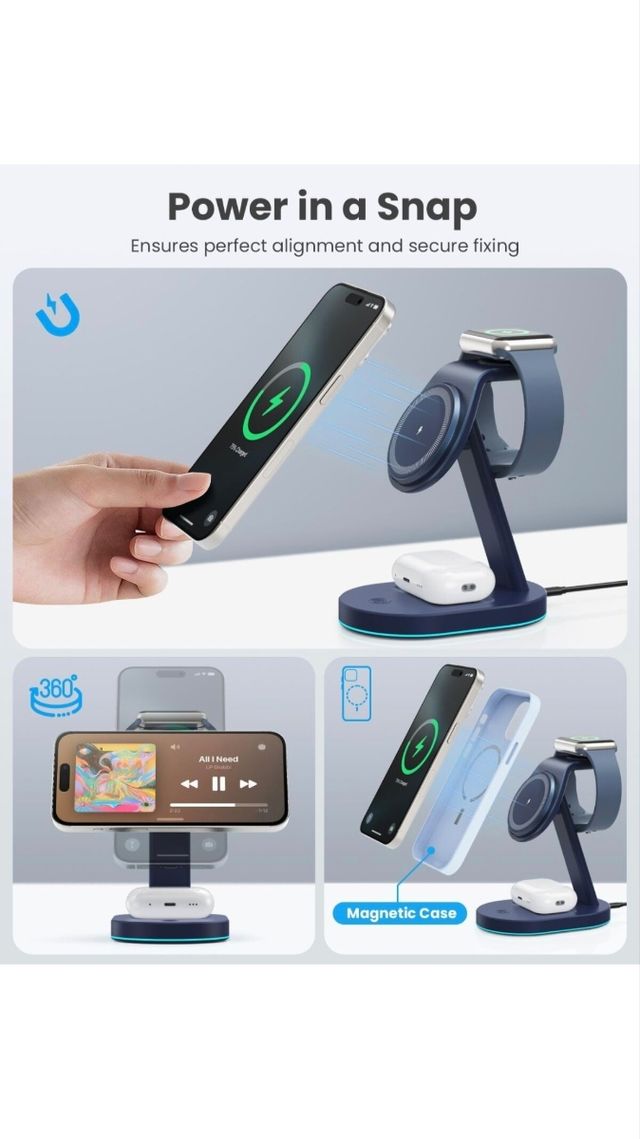 Estación carga inalámbrica 3-en-1