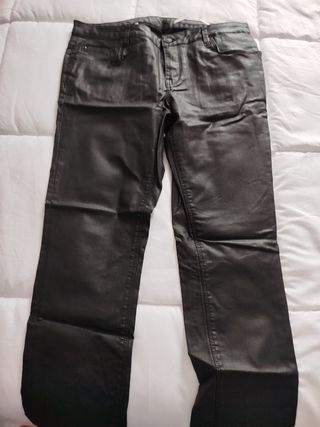 Pantalones Zara Mujer Negro Encerado - Talla 42