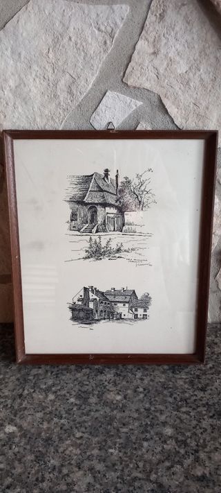 Stampa vintage 25x30cm in bianco e nero con cornic