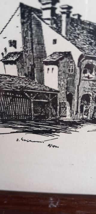 Stampa vintage 25x30cm in bianco e nero con cornic