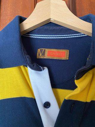 Polo rayas azul marino-amarillo