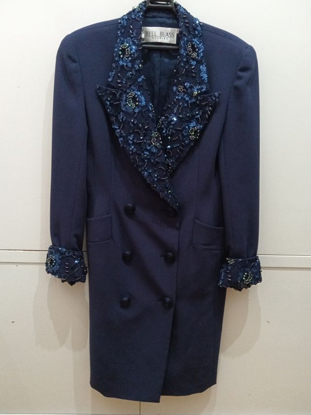 Vestido Abrigo Bill Blass Azul Elegante sofisticad