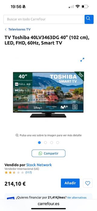 TV Toshiba 40" Vida 40LV3463DG