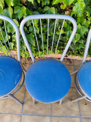3 Sillas cocina vintage azul gris