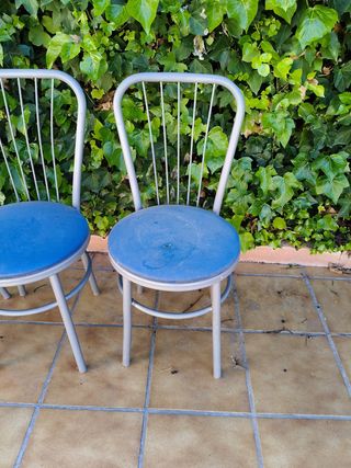 3 Sillas cocina vintage azul gris