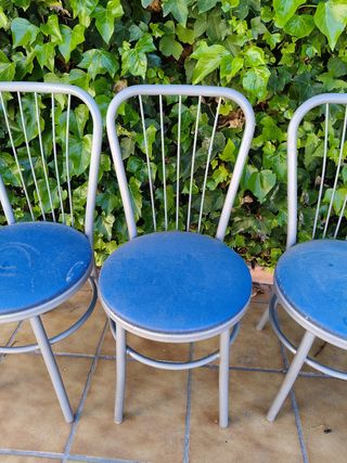 3 Sillas cocina vintage azul gris