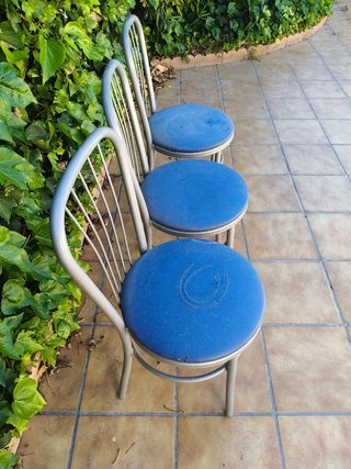 3 Sillas cocina vintage azul gris