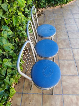3 Sillas cocina vintage azul gris