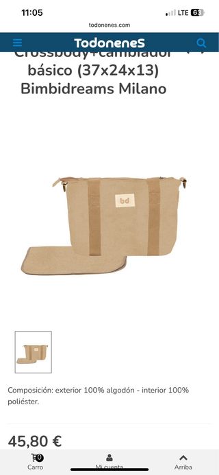 Bolso para carro Bimbidreams beige con cambiador.