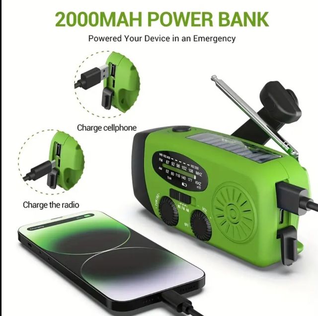 RADIO SOLAR RECARGABLE CON DINAMO Y USB - NUEVA