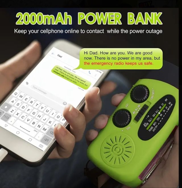 RADIO SOLAR RECARGABLE CON DINAMO Y USB - NUEVA