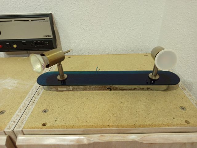 Lampara 2 focos azul y dorada