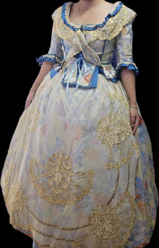 Traje Fallero media manga beige y azul