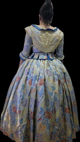 Traje Fallero media manga beige y azul