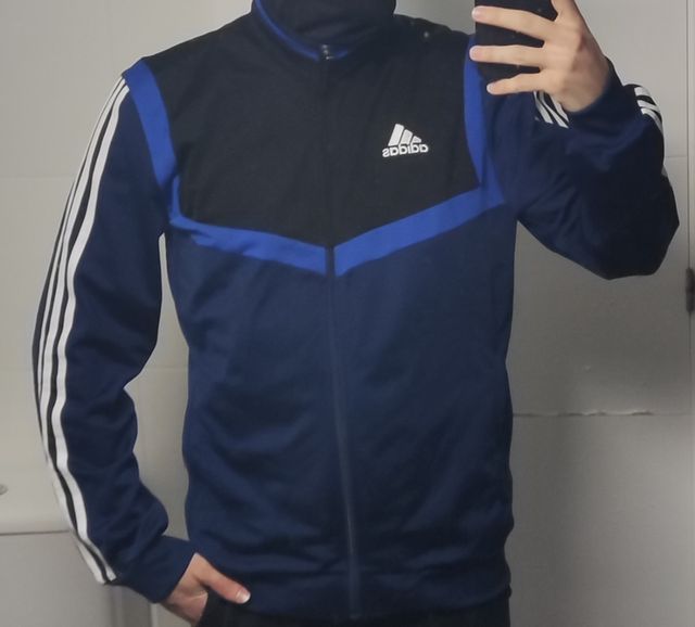 Chaqueta Adidas Hombre Cremallera Azul-Negra
