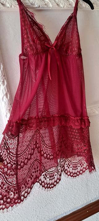 Bata encaje color vino - Lencería
