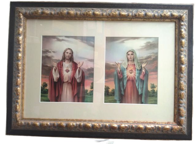 Cuadro de 2 láminas de los Sagrados Corazones