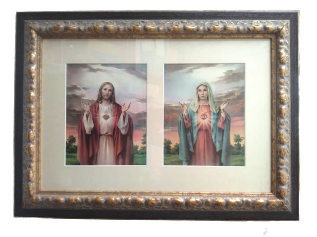 Cuadro de 2 láminas de los Sagrados Corazones