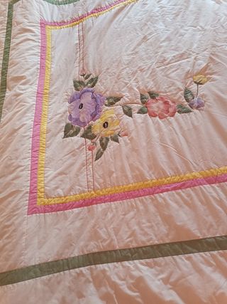 Edredón fino algodón rosa y blanco