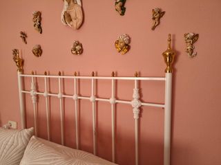 Cabecero cama metal blanco-dorado