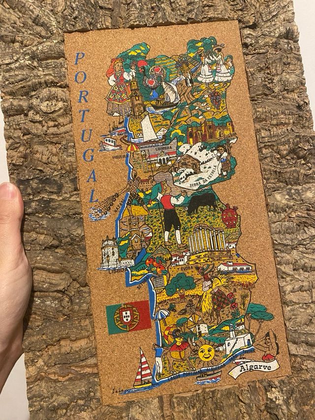 Quadro in sughero con mappa illustrata del Portogallo – stile rustico