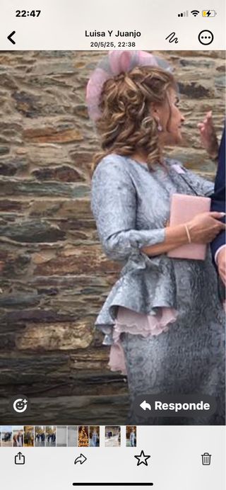 Vestido madrina boda girs plata, incluye tocado 