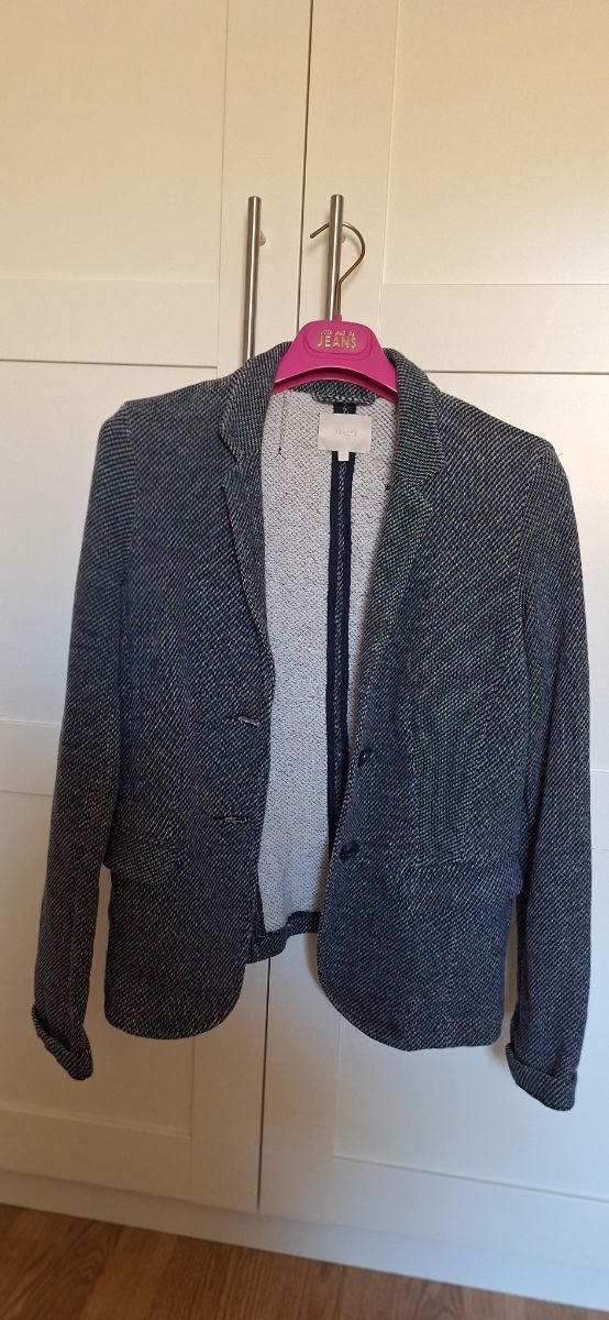 Chaqueta jaspeada azul-blanca, talla 40