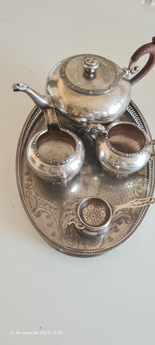 Juego de té bañado plata antiguo