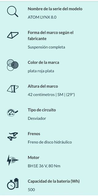 Bicicleta eléctrica BH ATOM LYNX 8.0 Silver Red