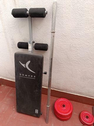 Banco abdominales + pesas salter
