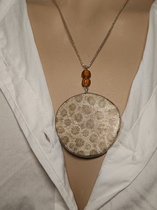 Colgante coral fósil plata
