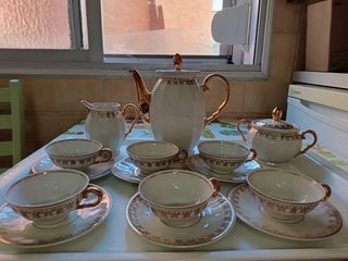 Juego té porcelana blanco-dorado