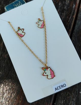 Conjunto unicornio acero niña - dorado, rosa