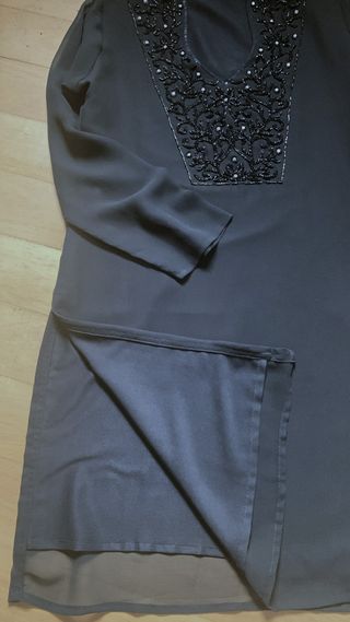 Tunica nera elegante voile di seta ricamo paillett