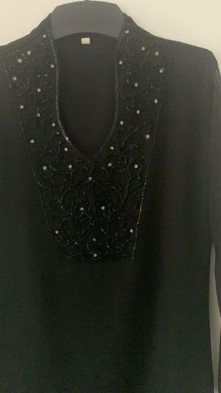 Tunica nera elegante voile di seta ricamo paillett