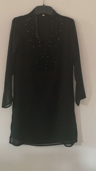 Tunica nera elegante voile di seta ricamo paillett