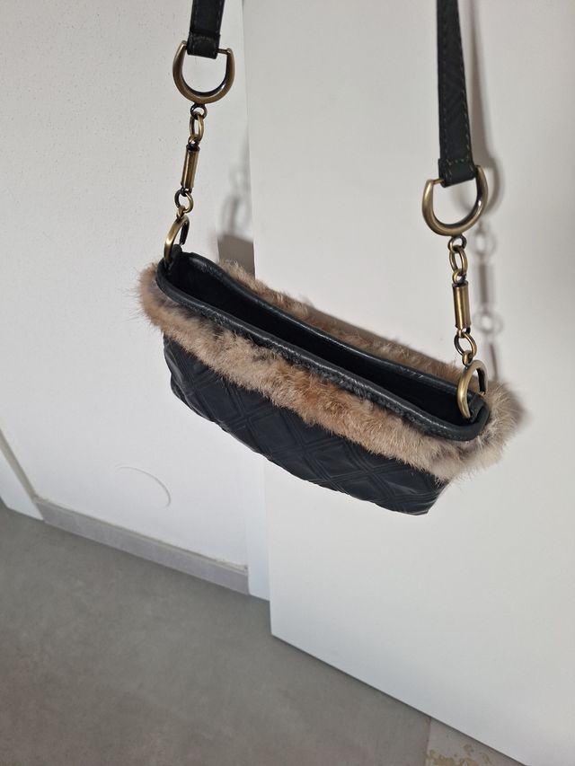 Borsa pelle+pelliccia verde scuro